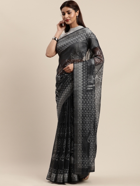 

Kalini Black & White Polycotton Printed Saree