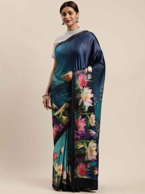 

Mirchi Fashion Blue Printed Satin Saree