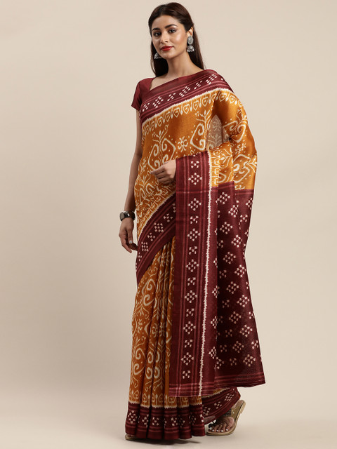 

Kalini Mustard & Maroon Art Silk Printed Khadi Saree