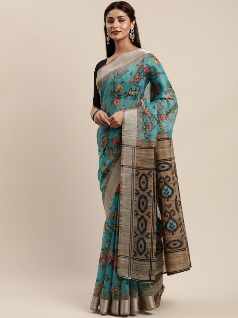 

Kalini Teal & Beige Polycotton Printed Saree
