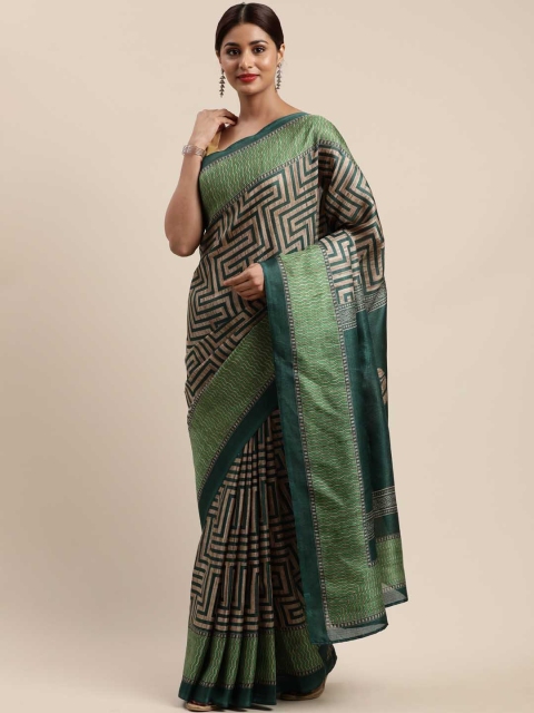 

MIRCHI FASHION Green & Beige Art Silk Printed Saree