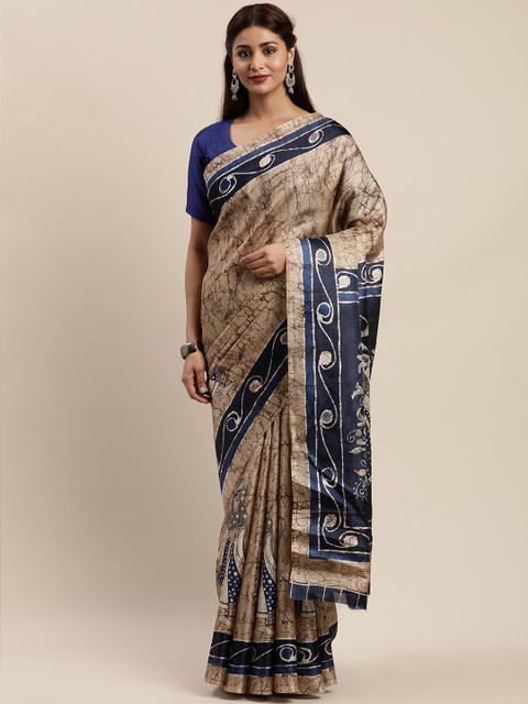 

Kalini Beige & Navy Blue Art Silk Printed Saree