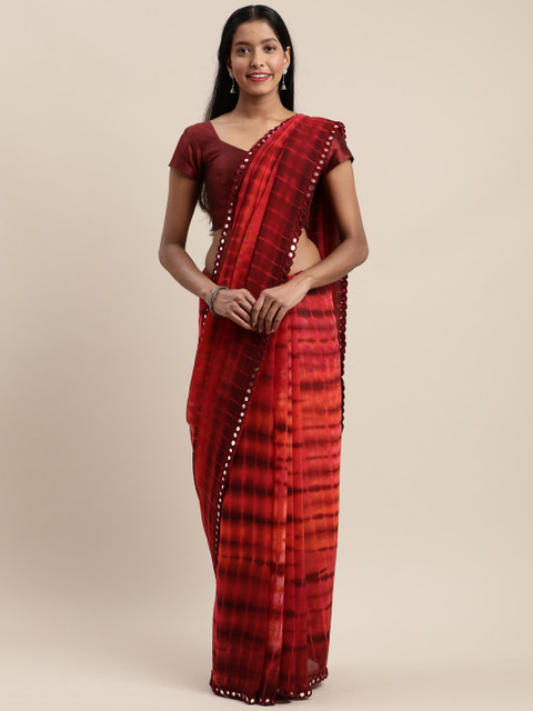 

Mirchi Fashion Red & Black Poly Georgette Printed Saree