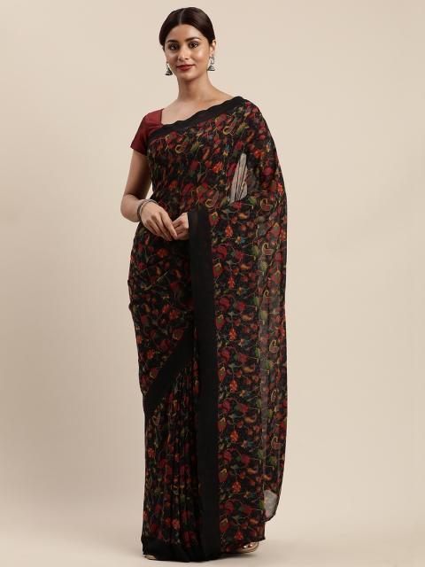 

Mirchi Fashion Black & Red Poly Georgette Printed Saree