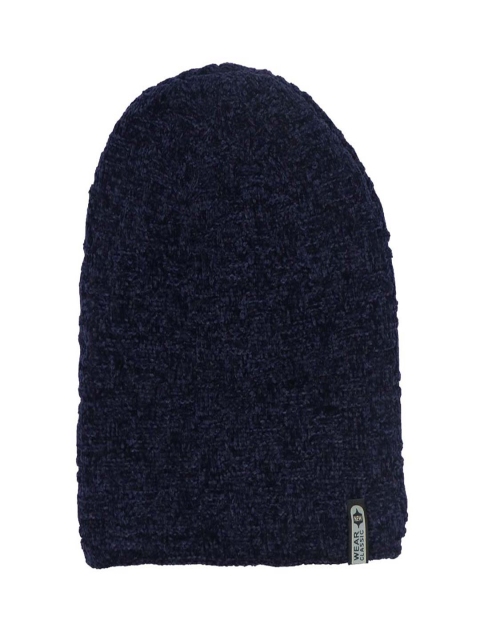 

Bunnywave Unisex 2 Pcs Navy Blue Self Design Beanie Scarf Set
