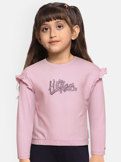 

Tommy Hilfiger Pink Brand Logo Ruffles Organic Cotton Blouson Top