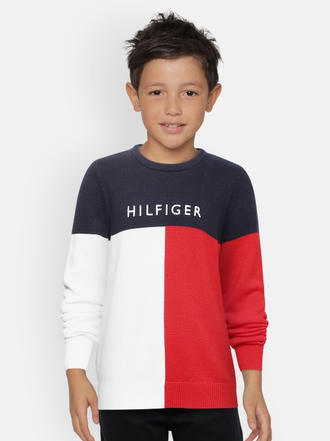 

Tommy Hilfiger Boys Navy Blue & Red Colourblocked Pullover Sweater
