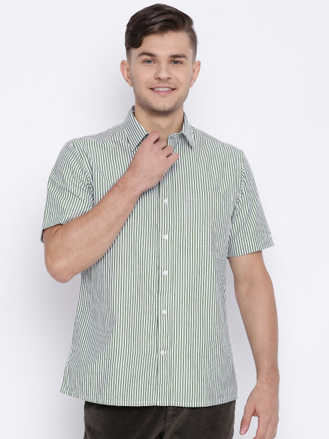 

John Players White & Green Striped Formal Shirt