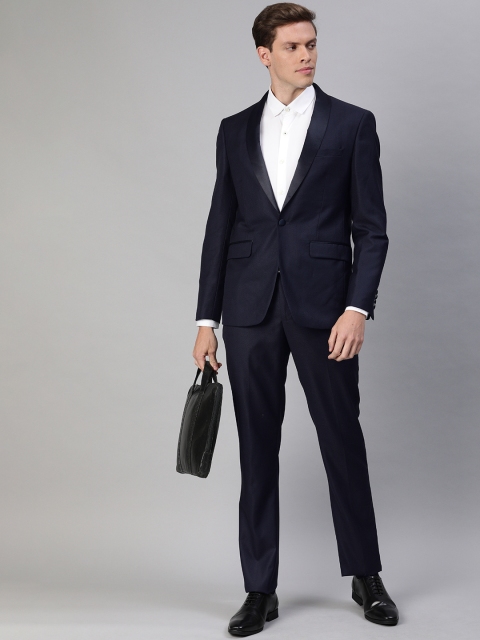 

Louis Philippe Men Navy Blue Self Design Slim Fit Single-Breasted 2-Piece Formal Suit