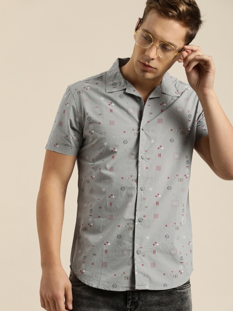 

Moda Rapido Men Grey Slim Fit Printed Casual Shirt