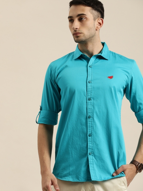 

Moda Rapido Men Turquoise Blue Slim Fit Solid Casual Shirt