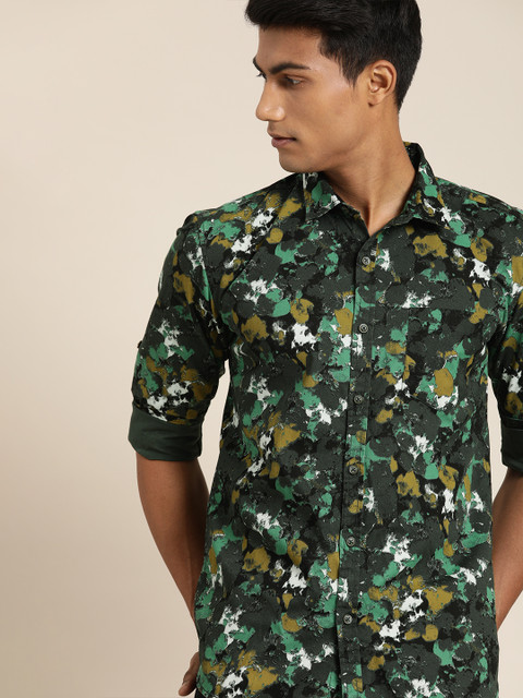 

Moda Rapido Men Charcoal Grey & Mint Green Regular Fit Abstract Print Casual Shirt