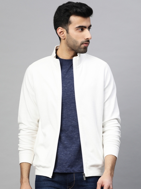 

Louis Philippe Men White Self Striped Sweatshirt