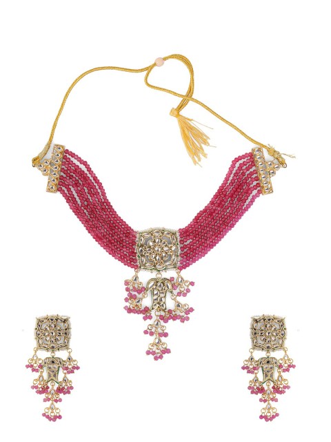 

Fabstreet Women Magenta and White Gold Plated Jewellery Set