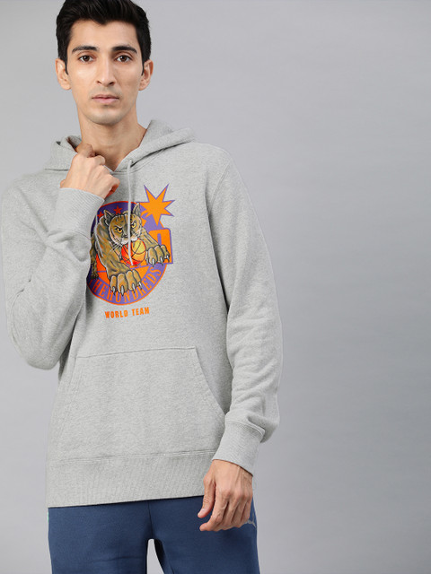 

Puma Men Grey & Brown Printed Hooded Sweatshirt