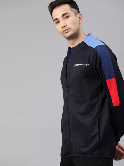 

PUMA Motorsport Men Navy Blue Solid BMW MMS T7 Front-Open Sweatshirt With Colourblocked Sleeves