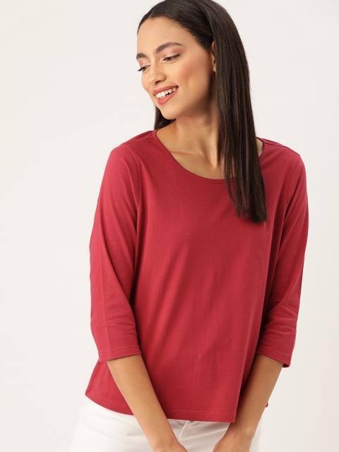 

DressBerry Women Red Solid Round Neck Pure Cotton T-shirt