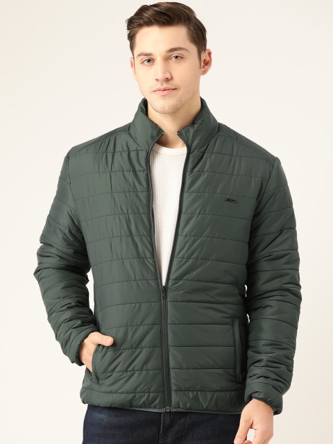 

Flying Machine Men Green Solid Quilted Jacket
