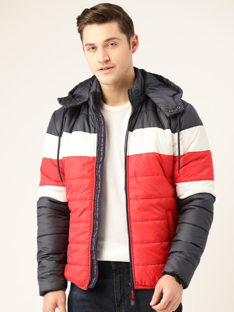 

Flying Machine Men Red Colourblocked Detachable Hood Padded Jacket