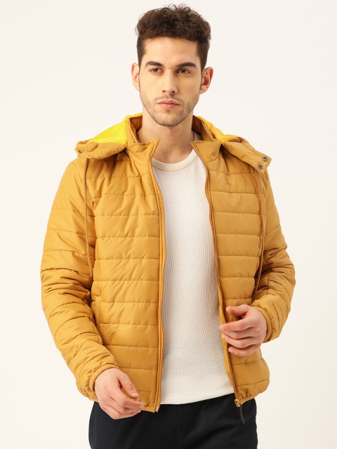 

Flying Machine Men Mustard Yellow Solid Detachable Hood Padded Jacket