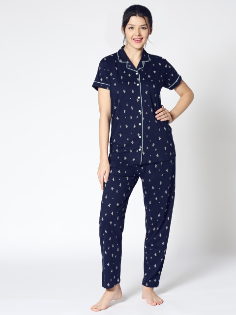

I like me Women Navy Blue Printed Night suit