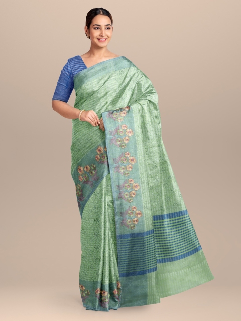 

KLM Fashion Mall Green Printed Organza Saree
