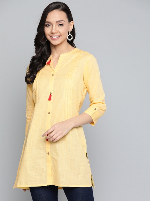 

HERE&NOW Women Yellow Solid Pure Cotton Straight Kurti