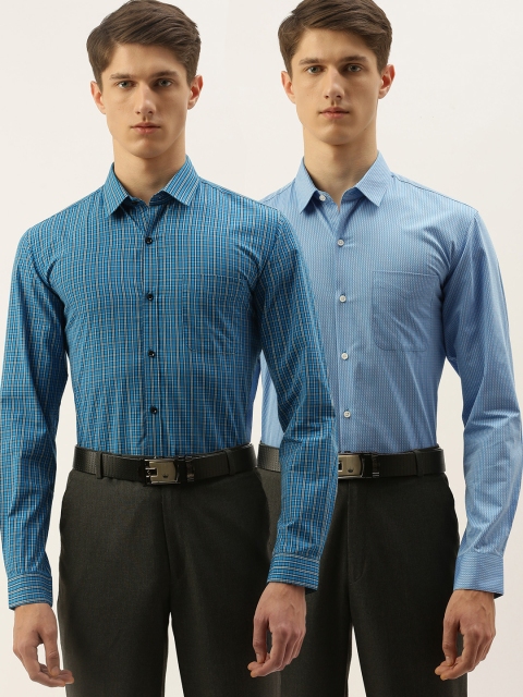 

Peter England Men Pack Of 2 Blue & White Regular Fit Checked Formal Shirt