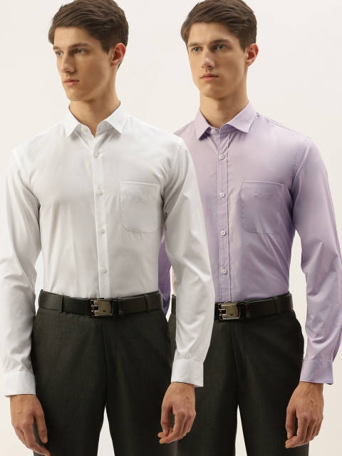 

Peter England Men Pack Of 2 White & Lavender Regular Fit Solid Formal Shirt