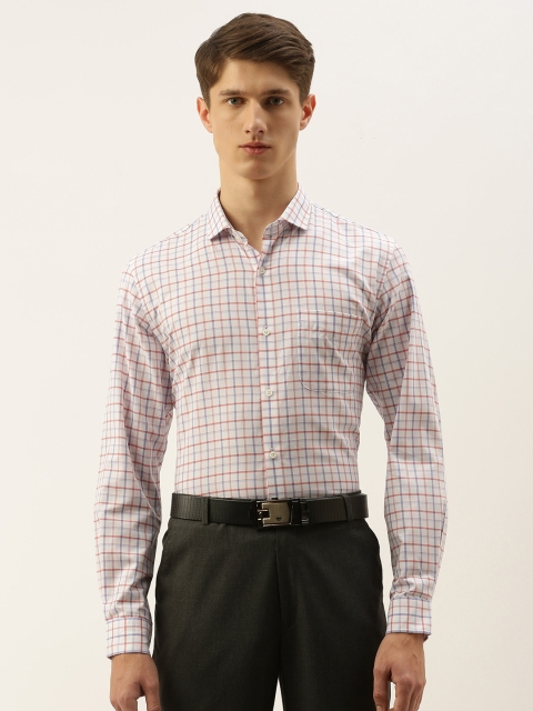 

Peter England Men White & Red Slim Fit Checked Formal Shirt