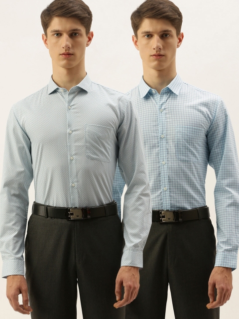 

Peter England Men Pack Of 2 White & Blue Regular Fit Printed Formal Shirt