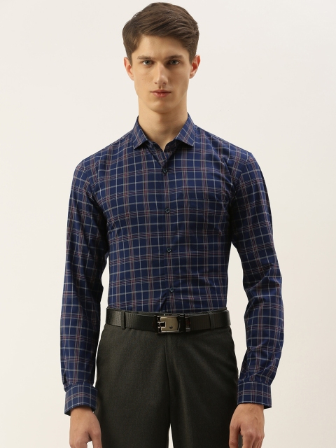 

Peter England Men Navy Blue & White Slim Fit Checked Formal Shirt