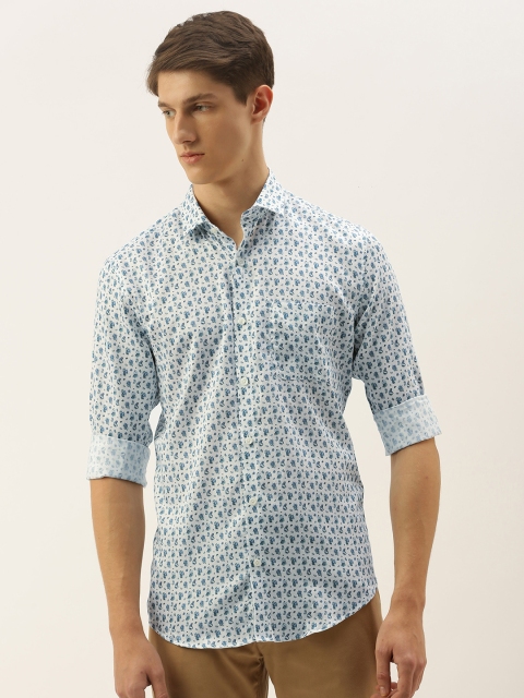 

Peter England Men White & Blue Slim Fit Printed Formal Shirt