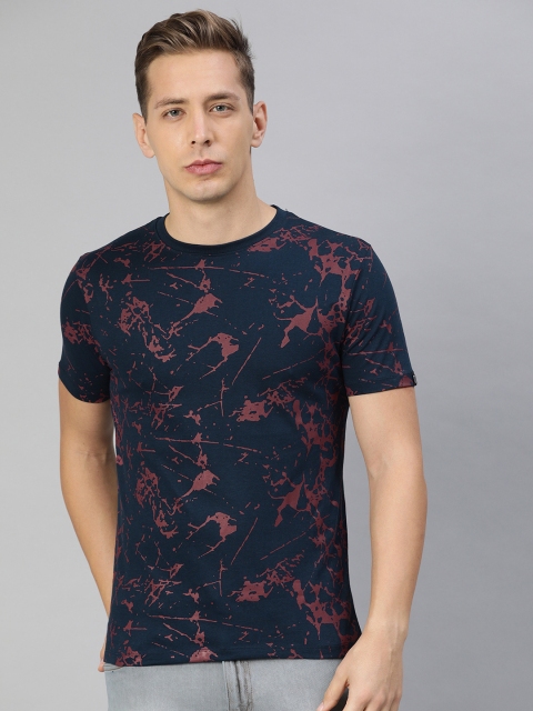 

Urbano Fashion Men Navy Blue & Pink Slim Fit Printed Round Neck T-shirt