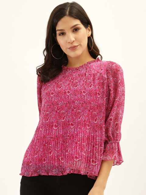 

Antheaa Women Pink & Marron Printed Accordion Pleat Top