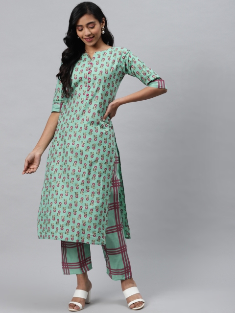 

KALINI Women Green & Pink Floral Printed Kurta with Trousers