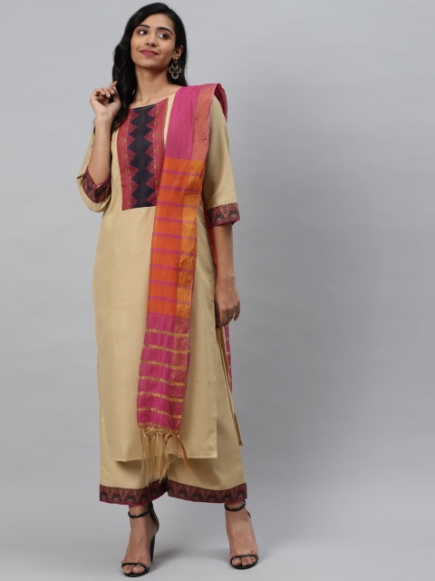 

GoSriKi Women Beige & Black Yoke Design Kurta with Palazzos & Dupatta