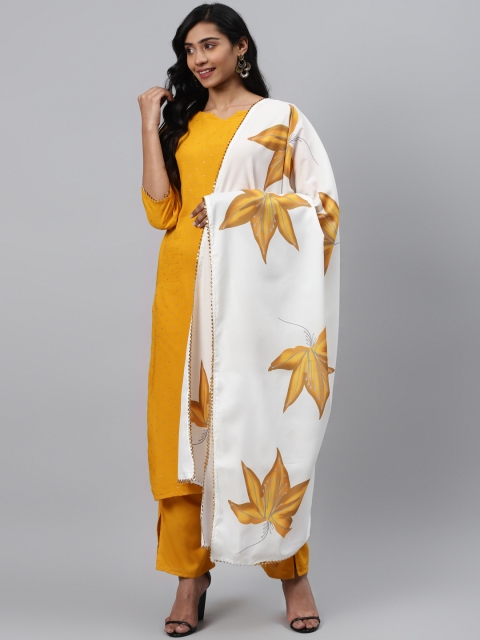 

KALINI Women Mustard Yellow & Golden Solid Kurta with Palazzos & Dupatta