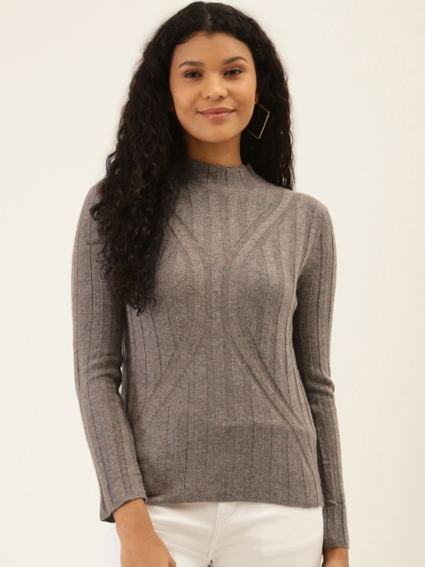 

Label Ritu Kumar Women Brown Self-Striped Pullover