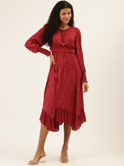 

Label Ritu Kumar Women Maroon Floral Printed Empire Dress