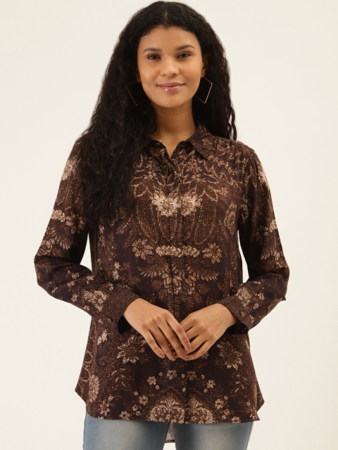 

Label Ritu Kumar Women Coffee Brown & Beige Regular Fit Printed Casual Shirt