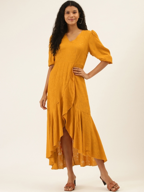 

Label Ritu Kumar Women Mustard Yellow Embroidered Maxi Dress