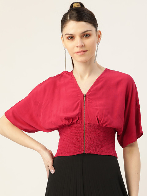 

Label Ritu Kumar Women Red Solid Fitted Top