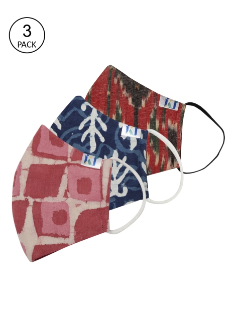 

Kalakari India Women Pack of 3 4 Ply Handmade Sustainable Protective Outdoor Masks, Red