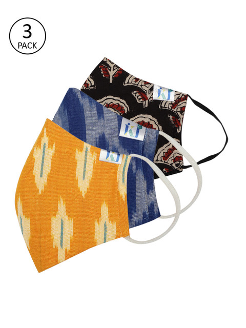 

Kalakari India Women Pack of 3 4 Ply Handmade Sustainable Protective Outdoor Masks, Blue