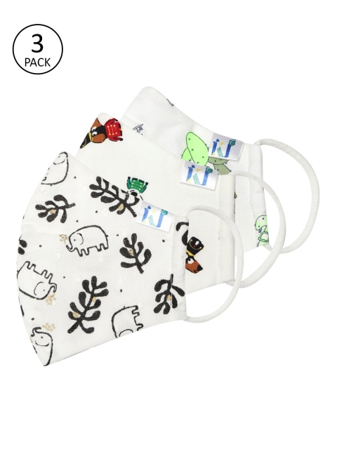

Kalakari India Kids Pack of 3 4 Ply Printed Handmade Pure Cotton Protective Outdoor Masks, White