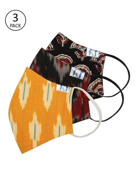 

Kalakari India Women Pack of 3 4 Ply Handmade Sustainable Protective Outdoor Masks, Black