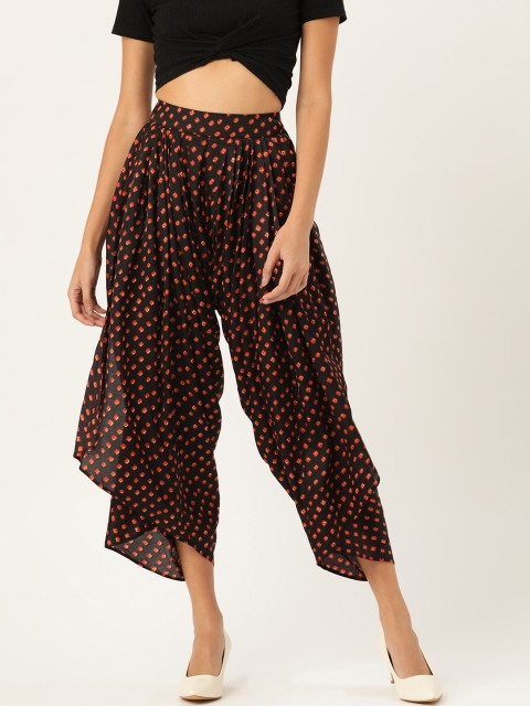 

Ritu Kumar Women Black & Red Bandhani Print Cropped Dhoti Salwar with Satin Finish