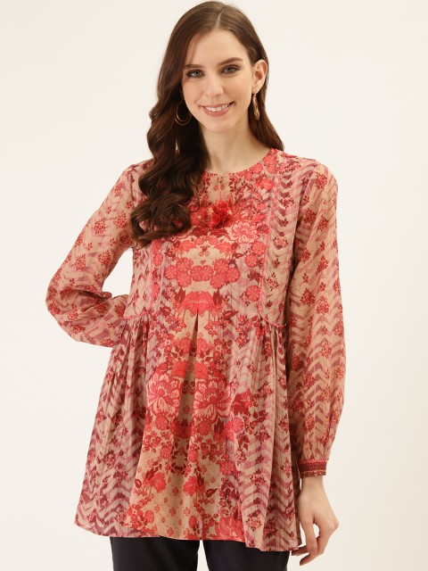 

Ritu Kumar Women Beige & Pink Floral Printed A-Line Kurti