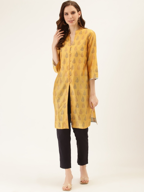 

Ritu Kumar Women Mustard Yellow & Green Printed Straight Kurta